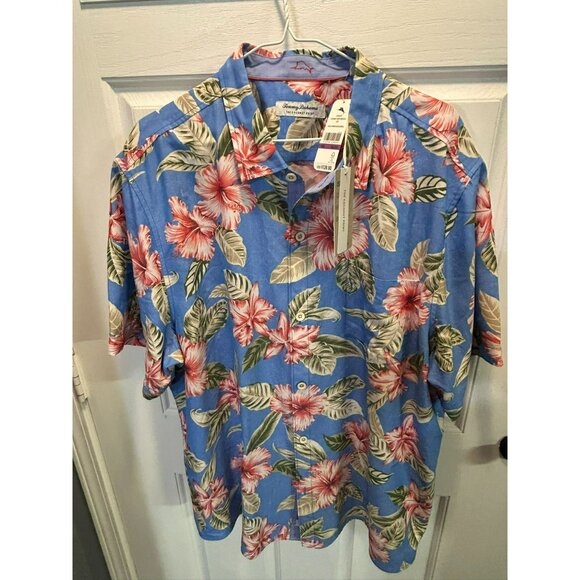 Tommy Bahama Coconut Point Hibiscus Floral Shirt XXL Bluebell Button-Up 100% Lyo - Picture 5 of 7